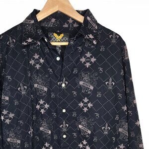 Avirex Micro Velvet Crest Logo Pattern Shirt Men Button Up Long Sleeve Dress XL